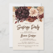 ブラウンベージュアイボリーフラワーサプライズバースデーパーティー 招待状 (正面)