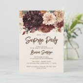 ブラウンベージュアイボリーフラワーサプライズバースデーパーティー 招待状 (スタンド正面)