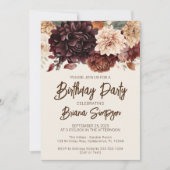 ブラウンベージュアイボリーフラワーズバースデーパーティー 招待状 (正面)