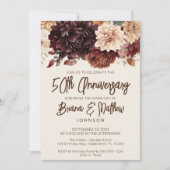 ブラウンベージュアイボリーフローラ結婚50周年 招待状 (正面)