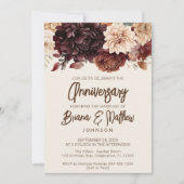 ブラウンベージュアイボリー結婚フローラ記念日 招待状 (正面)