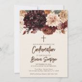 ブラウンベージュアイボリー花フローラ確認 招待状 (正面)