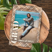 ブラウンベージュタータンチェックプライド卒業発表 案内状