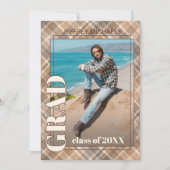 ブラウンベージュタータンチェックプライド卒業発表 案内状 (正面)