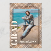 ブラウンベージュタータンチェックプライド卒業発表 案内状 (正面)