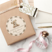 ブラウンベージュテディベア赤ちゃんシャワー周りのステッカー