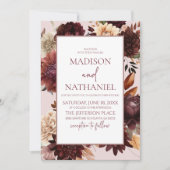 ブラウンベージュブルゴーニュ花の結婚式 招待状 (正面)