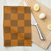ブラウンベージュブ市松模様にロックプリント キッチンタオル (四つ折り)