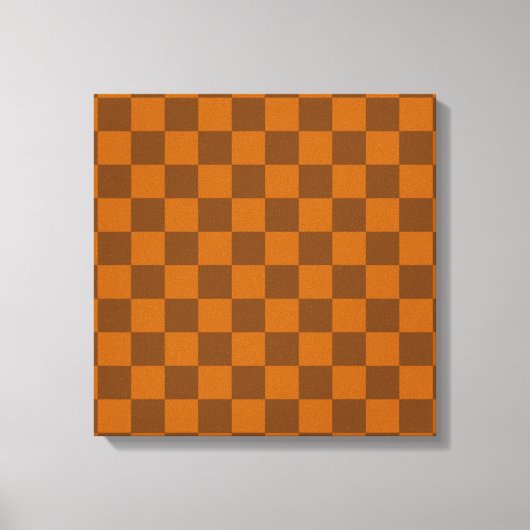 ブラウンベージュブ市松模様にロックプリント キャンバスプリント (正面)