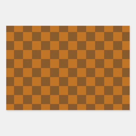 ブラウンベージュブ市松模様にロックプリント ラッピングペーパーシート (正面)