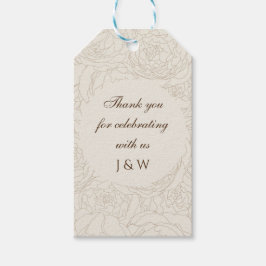 ブラウンベージュモノグラム結婚式の引き出物バッグ ギフトタグ