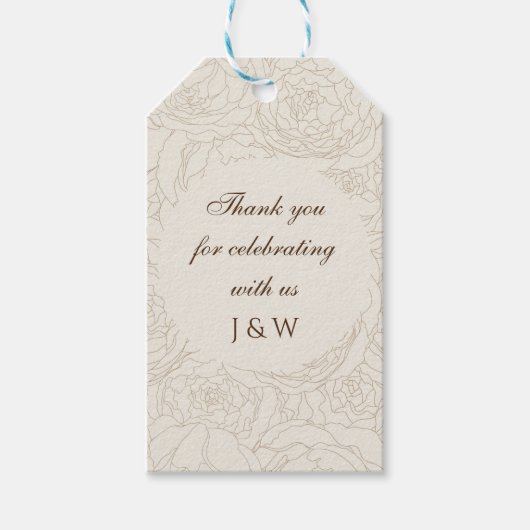 ブラウンベージュモノグラム結婚式の引き出物バッグ ギフトタグ (正面)