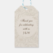 ブラウンベージュモノグラム結婚式の引き出物バッグ ギフトタグ (裏面)