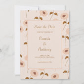 ブラウンベージュレトロひまわりパターン保存日付 招待状 (正面)