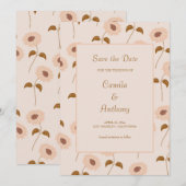 ブラウンベージュレトロひまわりパターン保存日付 招待状 (正面/裏面)
