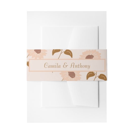 ブラウンベージュレトロY2Kヒッピーひまわり模様 招待状ベリーバンド (正面例)