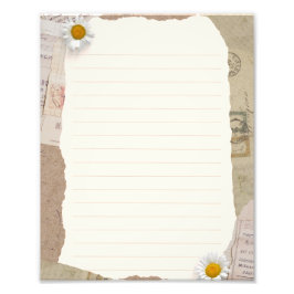 ブラウンベージュヴィンテージのスクラップブックの行付きノート フォトプリント           