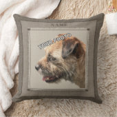 ブラウンペットポートレート写真素朴装飾縞 クッション (ブランケット)