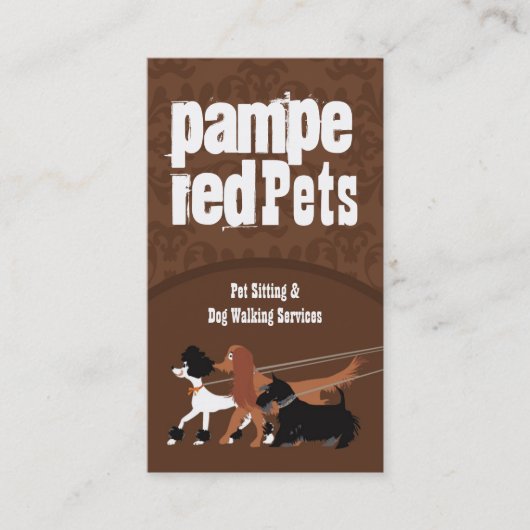 ブラウンペット座り犬歩くウォーカー名刺 名刺 (正面)