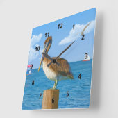 ブラウンペリカンオンポスト スクエア壁時計 (傾斜)