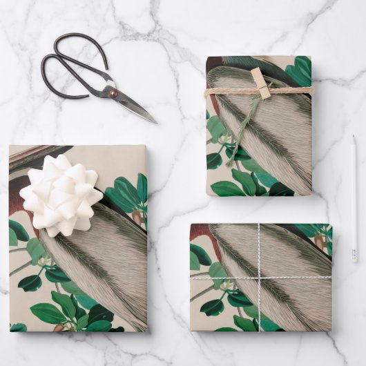 ブラウンペリカンバーズオブアメリカオードボンプリント ラッピングペーパーシート (正面)