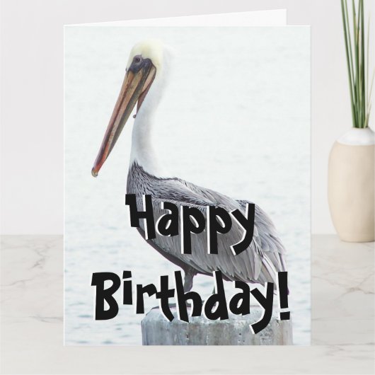 ブラウンペリカンバードワイルドライフ誕生日グリーティングカード カード (正面)