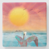 ブラウンペリカン島サンセット ストーンコースター (正面)