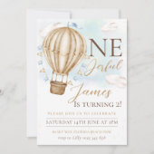 ブラウンホットエアバルーン空の雲バースデーパーティー 招待状 (正面)