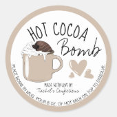 ブラウンホットココア爆弾の指示マグカップハート ラウンドシール (正面)