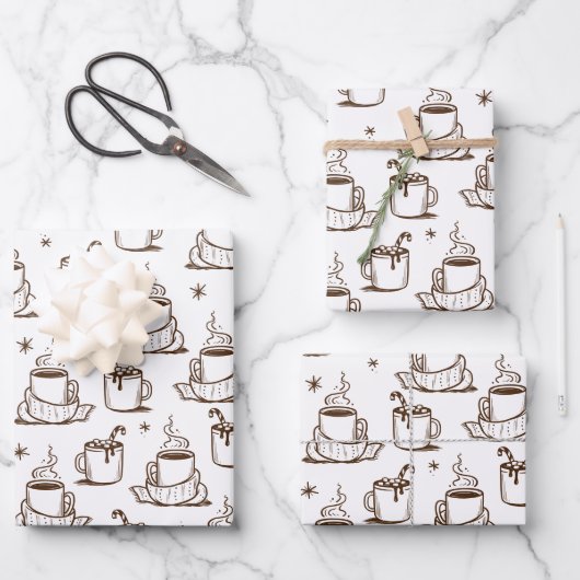 ブラウンホットコーヒーシームレスパターン ラッピングペーパーシート (正面)