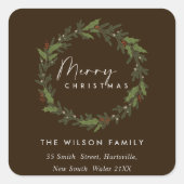 ブラウンホリエレガントーベリーリースクリスマスアドレス スクエアシール (正面)