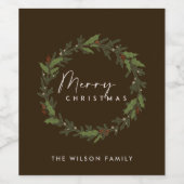 ブラウンホリモダンーエレガントベリーリースクリスマス ワインラベル (シングルラベル)