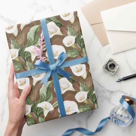 ブラウンホワイトカラリリーフローラブライダルシャワー ラッピングペーパー (ギフト)
