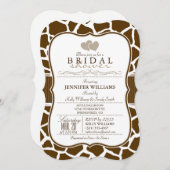 ブラウンホワイトキリンアニマルプリントブライダルシャワー 招待状 (正面/裏面)
