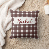 ブラウンホワイトギンガパーソナライズされたム クッション (ブランケット)