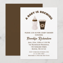 ブラウンホワイトコーヒーAベビーが赤ちゃんシャワーを醸造している 招待状
