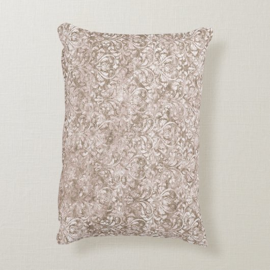 ブラウンホワイトスワール華美フローリッシュアンティークヴィンテージ アクセントクッション (裏面(縦))