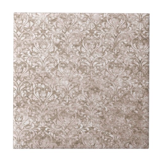 ブラウンホワイトスワール華美フローリッシュアンティークヴィンテージ タイル (正面)