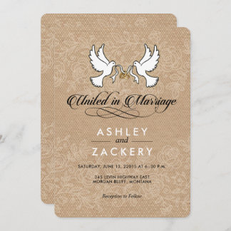 ブラウンホワイトハト結婚式招待状 招待状