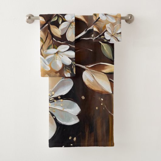 ブラウンホワイトブランチバスタオル バスタオルセット (インサイチュ)