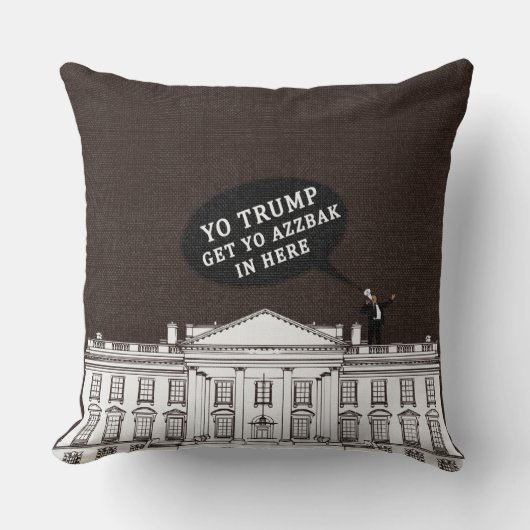 ブラウンホワイトヨトランプバックザ来ホワイトハウス クッション (正面)