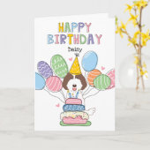 ブラウンホワイトラブラドールドッグハッピーバースデーカード カード (黄色い花)