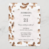 ブラウンホワイト蝶誕生日 招待状 (正面/裏面)