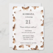 ブラウンホワイト蝶誕生日 招待状 (正面)