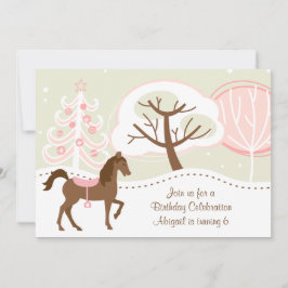 ブラウンホースかわいらしスノーウィー冬の誕生日パーティー 招待状
