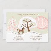 ブラウンホースかわいらしスノーウィー冬の誕生日パーティー 招待状 (裏面)