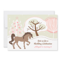 ブラウンホースかわいらしピンクウィンター誕生日