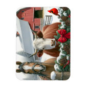 ブラウンホースと牛のクリスマスファーム マグネット (縦)