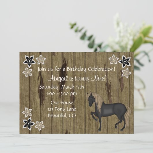 ブラウンホースと花フェイクバーンウッド誕生日 招待状 (スタンド正面)