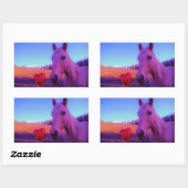 ブラウンホースと赤いハート 長方形シール (シート)